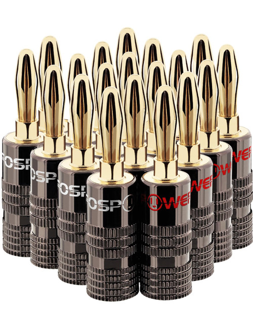 FosPower Banana Plugs (10 Pairs/20 Pcs), 24K Gold Plated Speaker Connectors
