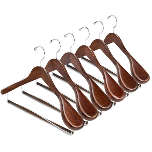 Amber Home 6 Pack Retro Wide Shoulder Wooden Suit Hangers