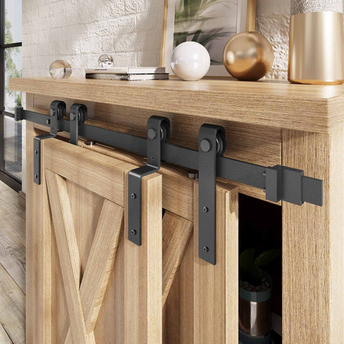 EaseLife 5 FT Mini Cabinet Bypass Sliding Barn Door Hardware Track Kit,Easy Install,Slide Smoothly Quietly,Apply for Storage Window TV Stand and Other Shielding (No Cabinet)