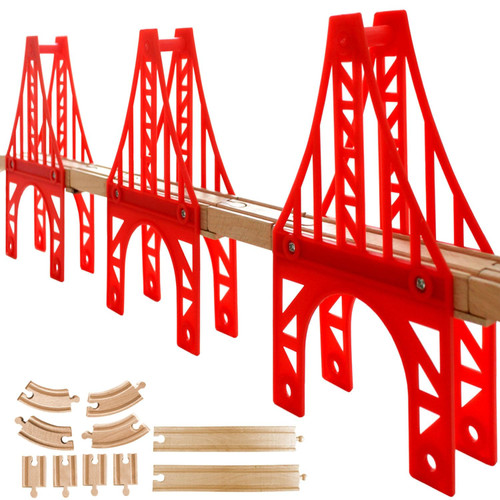 Wooden Train Bridges, 3 Suspension Bridge, Wooden Train Track Accessories, Wood Train Track, Train Tracks Compatible with All Major Brands, Wood Toys for Girls & Boys Wooden Train Bridges, 3 Suspension Bridge, Wooden Train Track Accessories, Wood Train Track, Train Tracks Compatible with All Major Brands, Wood Toys for Girls & Boys