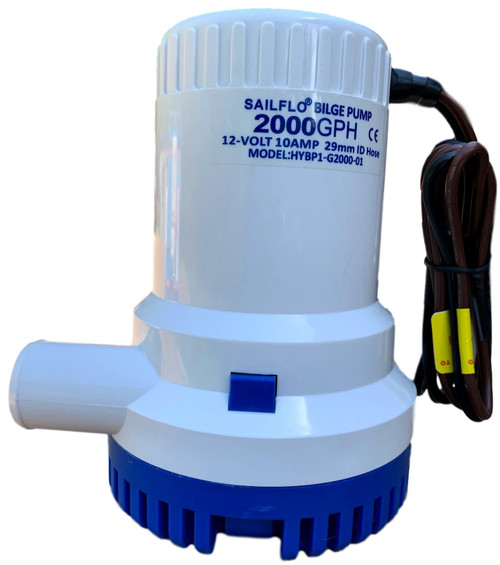 SAILFLO 2000GPH 12V Bilge Pump – Submersible Marine Boat Electric Water Pump, 1-1/8” Hose Outlet, Anti-Airlock Protection, Heavy-Duty Motor, 8A 12 Volt Low Draw