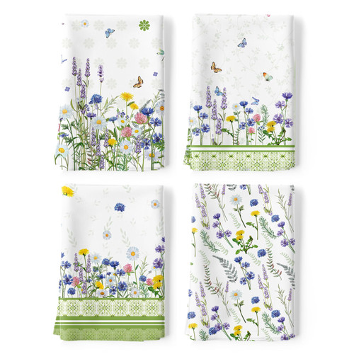 Arquiel Wildflower Tea Towels, 100% Cotton Kitchen Towels, Set of 4