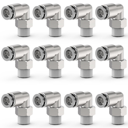 EterMutable 12-PACK 1/4" Tube OD x 1/4" NPT Thread Male Elbow Nickel Plating Copper Push to Connect Fittings,PL-1/4-N2 Pneumatic Quick Connect Air Line Hose Fittings