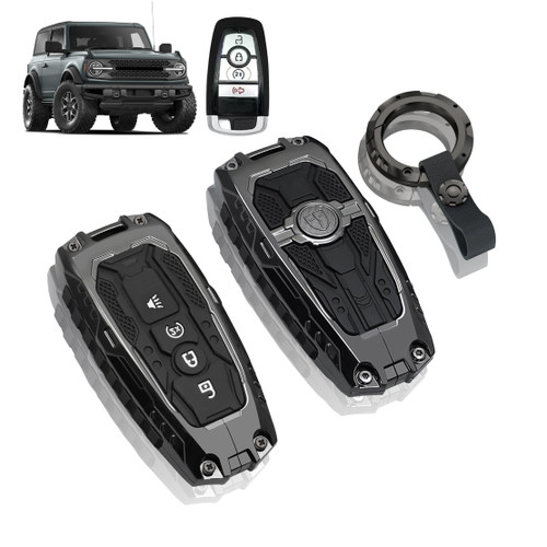 MAIKER Key Fob Cover for Ford Bronco 2021-2024 Metal Key Protective Case with Keychain Full Protection Key Fob Case Compatible with Ford Bronco 2021 2022 2023 2024