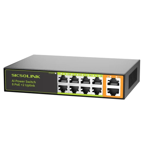 SICSOLINK 8 Port PoE+ Switch for Security Cameras, 120W 802.3af/at 2 Uplink