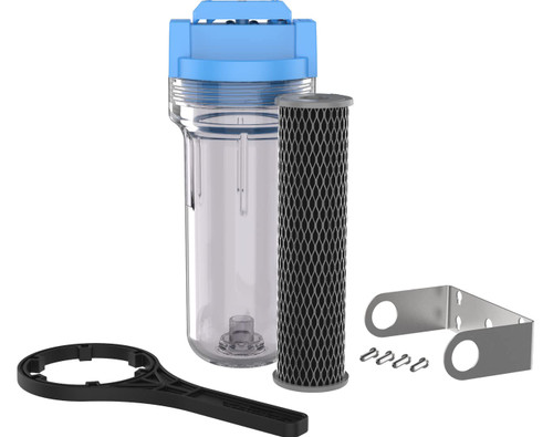 Pentair OMNIFilter U25 Whole House Water Filter System — 10" Standard (Uses 10" x 2.5" Cartridges), Valve-in-Head, 3/4" NPT — Includes Clear Housing, TO1 Carbon Cartridge, Wrench & Mounting Bracket