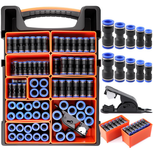 180PCS Quick Connect Air Hose Fittings,1/8 1/4 5/16 3/8 1/2 inch & 4/6/8/10/12mm Straight Push to Connect Fittings for Air Compressor Tool,Air brake systems,Pneumatic automation,Transportation