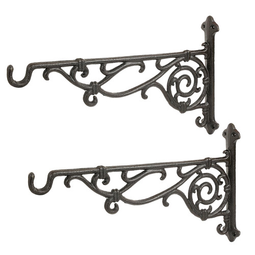 Sungmor Cast Iron Hanging Plant Brackets, 16.5 Inches 2pcs Black