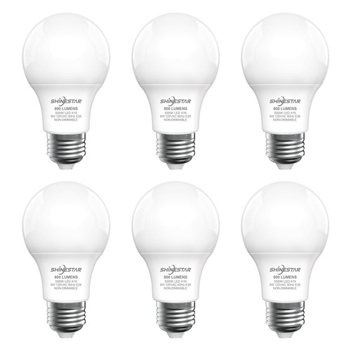 SHINESTAR A19 LED Light Bulb, 60 Watt Light Bulbs 5000K Daylight White, E26 Standard Base, Non-Dimmable, 6-Pack