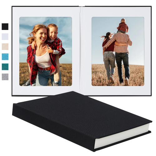 Pssoss 8x10 Photo Album with Writing Space, Linen Cover, 30 Photos, Black