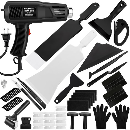 47PCS Vinyl Wrap Tool Window Tinting Kit with Heat Gun,Car Wrapping Kit for Window Tint Include Sponge Roller,Magnet Holder,Tint Squeegee,Film Cutter,Vinyl Tucking Tool for Car Film Installation