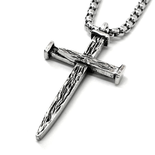 FORGIVEN JEWELRY Nail Cross Large For MenAntique Silver Finish Pendant Heavy Stainless Steel Chain Necklace FORGIVEN JEWELRY Nail Cross Large For MenAntique Silver Finish Pendant Heavy Stainless Steel Chain Necklace