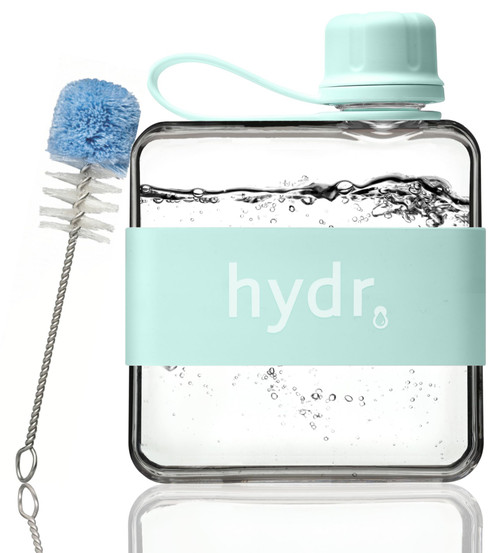 hydr Flat Water Bottle | Mini Slim Square Small Leakproof Reusable Bottle for Bags, Travel & Gym, 10.8oz BPA-Free Tritan Portable Hydration Flask (Lake Blue)