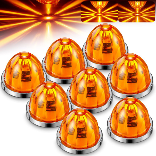 EBOOT 8 Pcs Amber Watermelon LED Strobe+constant Marker Lights Dual Function Watermelon Shaped Side Marker Clearance Tail Roof Lights for Trailer Truck Semi Trailer Heavy Duty Truck Bus