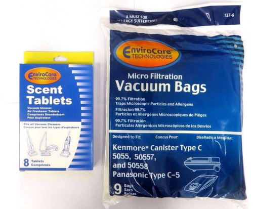 EnviroCare Replacement Vacuum Bags Designed to fit Kenmore Canister Type C or Q 50555, 50558, 50557 and Panasonic Type C-5 9 pack and 8 Scent Tablets