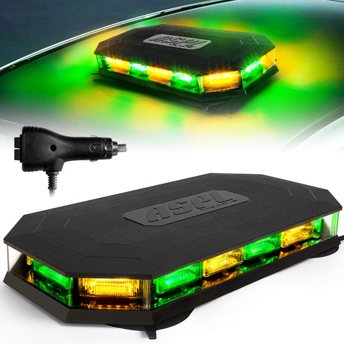ASPL 16.5 Inch Roof Top Beacon Emergency Strobe Light 56 LED Magnetic Warning Caution lights bar Traffic Hazard Plow Light for Trucks Vehicles Construction Snowplow (Amber/Green)