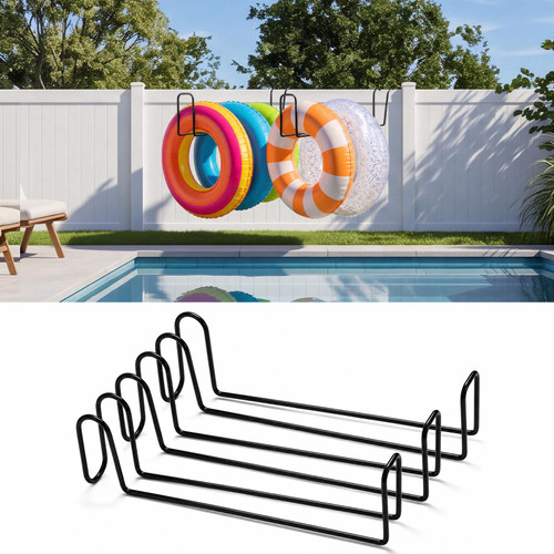 Hicarer 3 Pack Pool Float Storage Holder 16 Inch Wall Mount Pool Float Organizer Heavy Duty Hanger Rack No Drill Fence Hooks for Swimming Rings Towels Tools Outdoor Backyard Storage