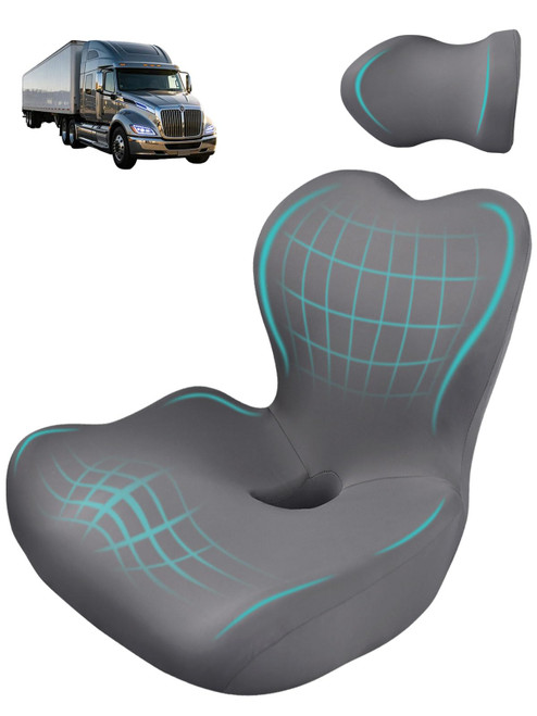 Nicecastle 3-in-1 Truck Seat Cushion Headrest Set Ergonomic Memory Foam Car Seat Cushion with Adjustable Straps Hip Back Head Support for Long Driving Semi Truck Car Office Wheelchair