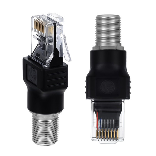 Alrhso 2PCS F-Type Female to RJ45 Male Coaxial Converter, F Female to RJ45 Male Ethernet Adapter, Black Coax Straight Connector Coaxial Coupler Coax Straight Connector(Testing Purposes Only)