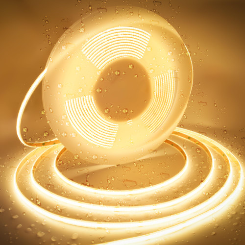 AXMOTUT 16.4ft COB LED Strip Lights Waterproof IP68, 2700K Warm White Outdoor 24V Dimmable Silicone LED Tape Lighting High Density, 4000LM+, 1600LEDs Clips and Screws(Power Supply Not Included)