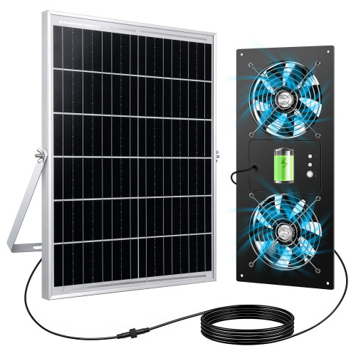 Solar Fan for Chicken Coop, ropelux Solar Powered Dual Exhaust Fans with 18000mAh Battery & 2 Timers, 24/7 Strong Airflow Cooling Ventilation for Greenhouses, Dog Houses, Attics, Sheds, Cabins