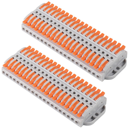 2pcs Lever Wire Connectors, Wire Splicing 20 Conductor Connectors for Circuit Inline 28-12 AWG (20 in 20 Out)