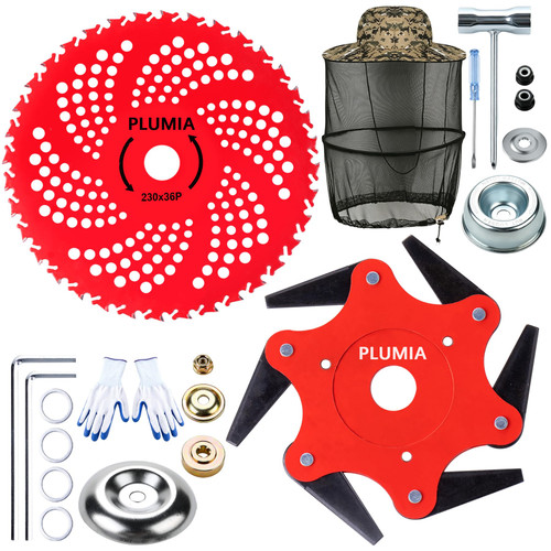 PLUMIA Steel Trimmer Head, 6 Steel 65Mn Razors Trimmer Head & 9" x36 Teeth Brush Cutter Blade, Weed Eater Blades for Stihl, Husqvarna, Ego, Oregon, Hitachi Trimmer (Universal Adapter Kits Included)