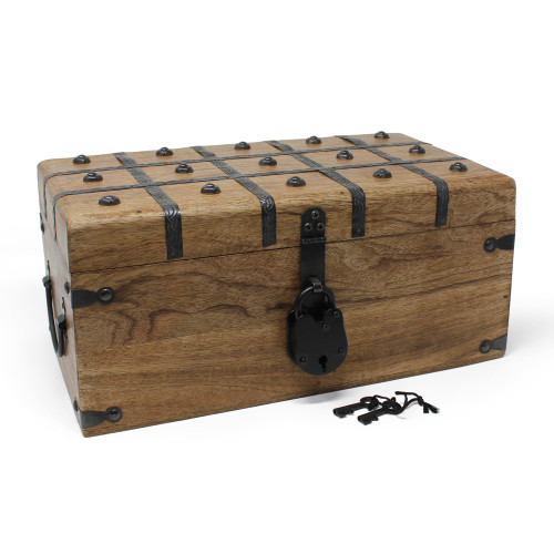 Nautical Cove Wooden Treasure Chest Flat Top Lid with Padded Velvet Liner, Pirate Decor, Antique Iron Lock & Skeleton Keys (Large 14.5x8x6.75) – Decorative Wooden Box & Keepsake Box Nautical Cove Wooden Treasure Chest Flat Top Lid with Padded Velvet Liner, Pirate Decor, Antique Iron Lock & Skeleton Keys (Large 14.5x8x6.75) – Decorative Wooden Box & Keepsake Box