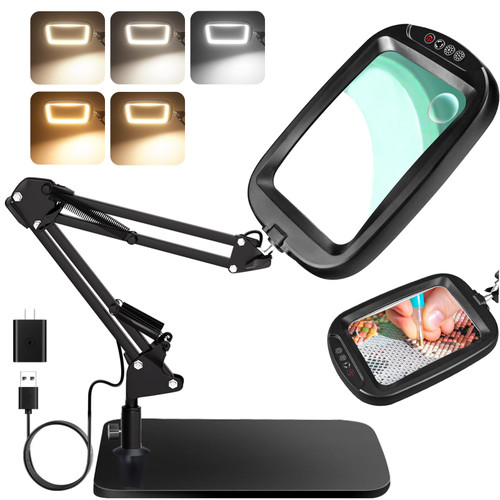 10X 30X Extra Large Magnifying Glass with Light and Stand 7-inch