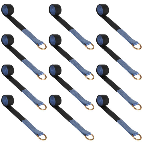ACXFOND 12Pack 2” x 8 Ft Lasso Wheel Lift Straps Lasso Strap with D Ring Truck Straps 11000 Lbs Break for Wheel Lift, Trailer, Tow Truck, Blue