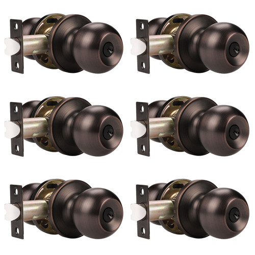 Probrico Keyed Alike Door Knob Locks, Exterior Door Handles, Front Entry Door Knobs, Bedroom Door Locks, Oil Rubbed Bronze, 6 Pack