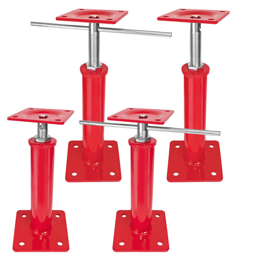 4 Pack Adjustable House Floor Jacks, 11"-16" Height Range Jack Post for Leveling, 3-5 Ton Lod Capacity Heavy-Duty Basement Support Screw Jack for House Foundation, Stairs, Porches, Roof Beams, Red