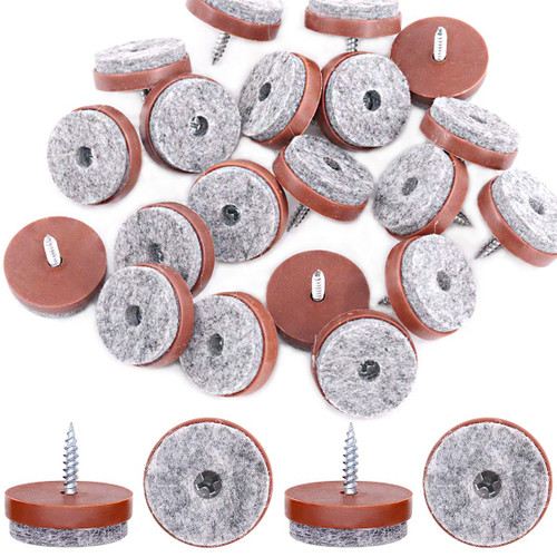 Glarks 52Pcs 20mm Brown Screw-on Furniture Antiskid Felt Pad Slider Floor Protector for Wooden Leg Feet of Chair Table Sofa Stool (52Pcs 20MM)