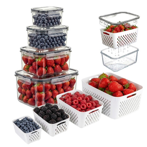 Berry keeper Fruit Storage Containers for Fridge with Removable Colander