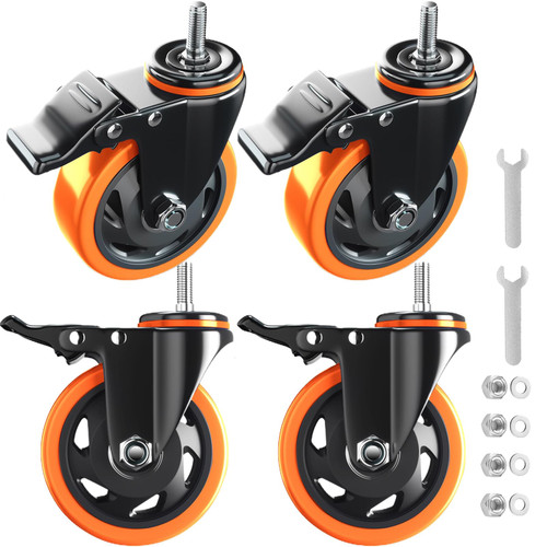 4" Stem Caster Wheels 1/2" Heavy Duty 2000Lbs Locking Casters Set of 4