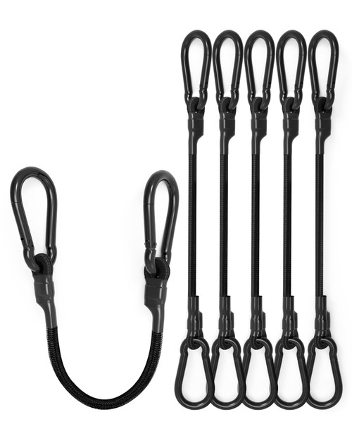 6 Inch Short Small Bungee Cords with Carabiner Hooks, 8 Pack, Black