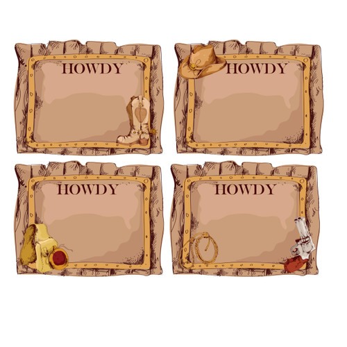 Western Cowboy Name Stickers 2.875" x 2.25" Wild West Adhesive Student Name Tags for Classroom,Party Decoration,120 Pcs
