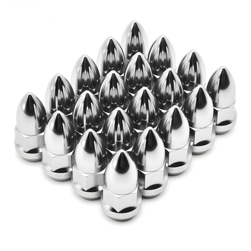 NBOHUIDI 20-Piece Chrome Bullet-Style Lug Nuts – 1/2"-20 Thread, Extended Acorn/Bulge Style Wheel Nuts, Chrome Finish, High-Strength Steel, Cone Seat, Complete Set for 4 Wheels Spares