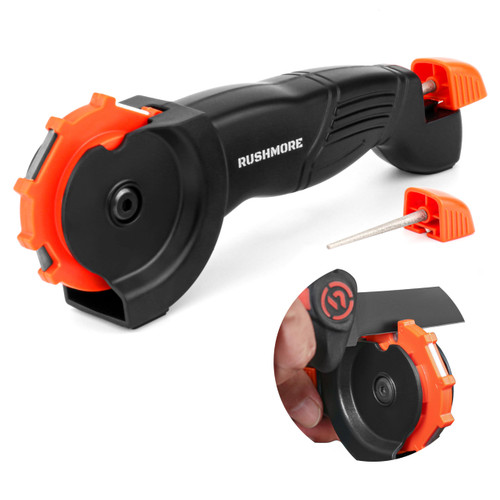 Rushmore 6-in-1 Garden Tool & Knife Sharpener – Carbide & Ceramic Blades for Pruners, Scissors, Axes, Machetes, Hedge Shears & Lawn Mower Blades – Repairs, Hones & Maintains Edges