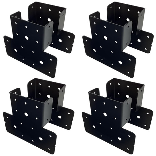 4 Set(8pcs) 4x4 T Post to Beam Connector Roof Tie Steel Brackets,Adjustable T Post Cap pergola Hardware Bracket,roof Anchor Joist Hanger for Wood Posts ,Thickness 2 mm and Black