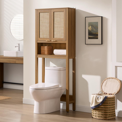 SICOTAS Over the Toilet Storage Cabinet, Rattan Door Bathroom Organizer
