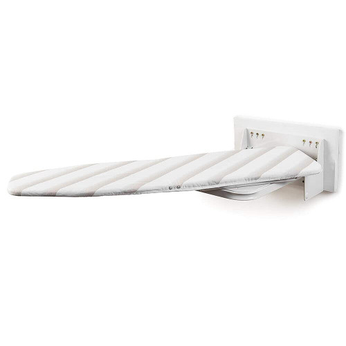 Wall-Mounted Space Saving Iron Board, Ironing Board with Turning Mechanism White Swivel Style 180° Rotation Flap Folding Ironing Board Built-in Cabinet with Cover