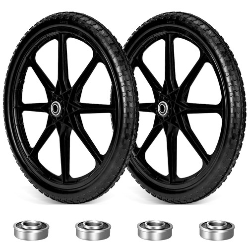 20" Flat Free Wheelbarrow Wheels Tires- Compatible with rubbermaid Wheelbarrow Tires, 5/8" and 3/4" Bearings, Replacement for rubbermaid Cart Wheels, Big Wheel Utility Carts, Yard WheelBarrow Trailer