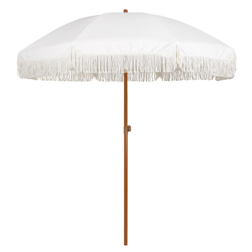 AMMSUN 7ft Patio Umbrella with Fringe Outdoor Tassel Umbrella UPF50+ Premium Steel Pole and Ribs Push Button Tilt, Cream White