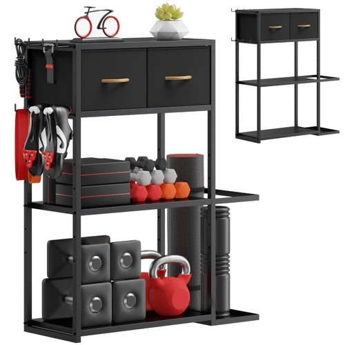 Crostice Home Gym Storage Rack, Adjustable 4-Tier with Extra Drawer