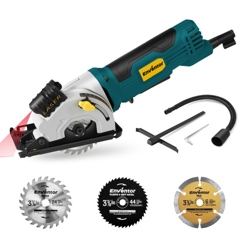 Enventor Mini Circular Saw with 3 Blades, 3-3/8 in, 4.8 A Corded