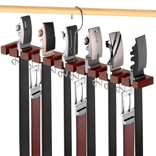 Cuipingoo Belt Hanger for Closet Max 42 Belts, 12+11 Storage (Walnut Wood)