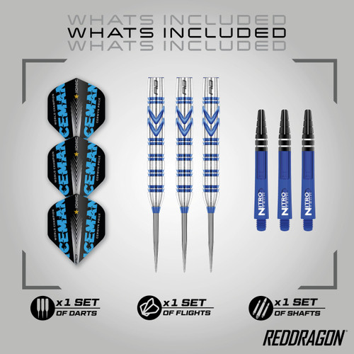 RED DRAGON Gerwyn Price Iceman Originals Tip Darts Set - 90% Tungsten Player Edition with Razor Grip for Precision Control, 24g, Flights & Nitrotech Shafts Included