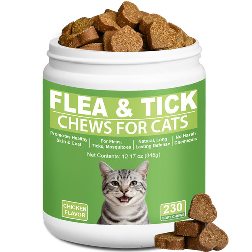 Cat Flea and Tick Chewables for Cats 230Ct, Natural Support Supplement, Flea Supplement for Cats, Flea and Tick Chews for Cats Kitten, All Breeds & Sizes, Digestive Health