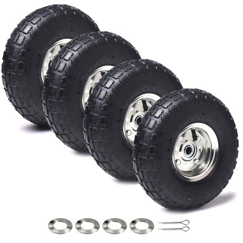 (4 Pack) AR-PRO 10" Heavy-Duty Replacement Tire and Wheel - 4.10/3.50-4" with 10" Inner Tube, 5/8" Axle Bore Hole, 2.2" Offset Hub and Double Sealed Bearings for Hand Trucks and Gorilla Cart